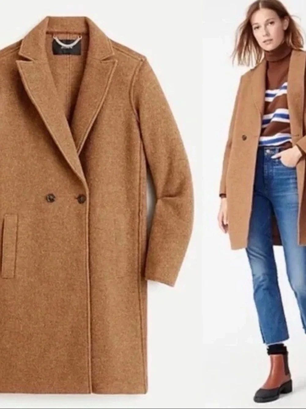 J. Crew Daphne Top Coat Camel Caramel Single-Button 100% Boiled Wool Pea Coat - Picture 3 of 9